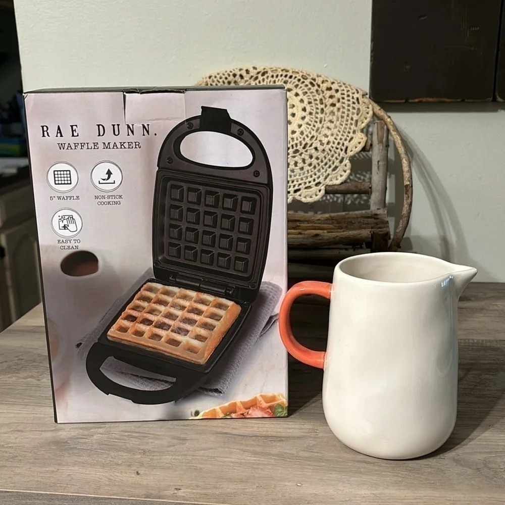 NIB Rae Dunn Non-Stick Waffle Maker and NWOT Syrup Pitcher